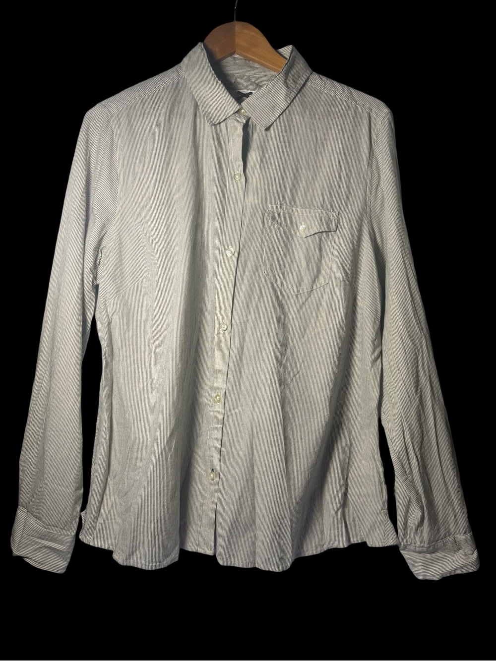 Banana Republic Women's Button-Down Shirt - Light Gray Stripe .